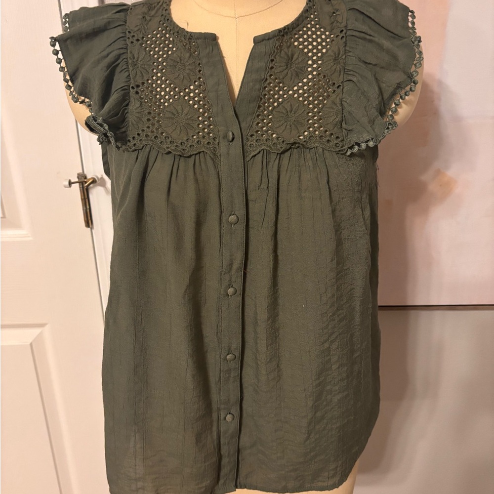 Olive Green Lace Detail Women's Top